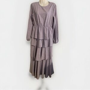 Shein S cottage purple polka dot tiered long modest maxi dress